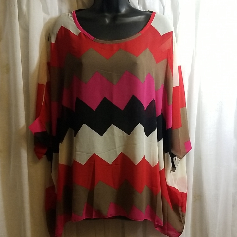 Unique "Chevron" Patterned Chiffon Layering Top